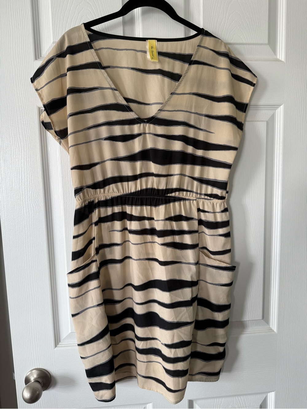 Francesca's Collections Beige and Black Striped Midi Dress